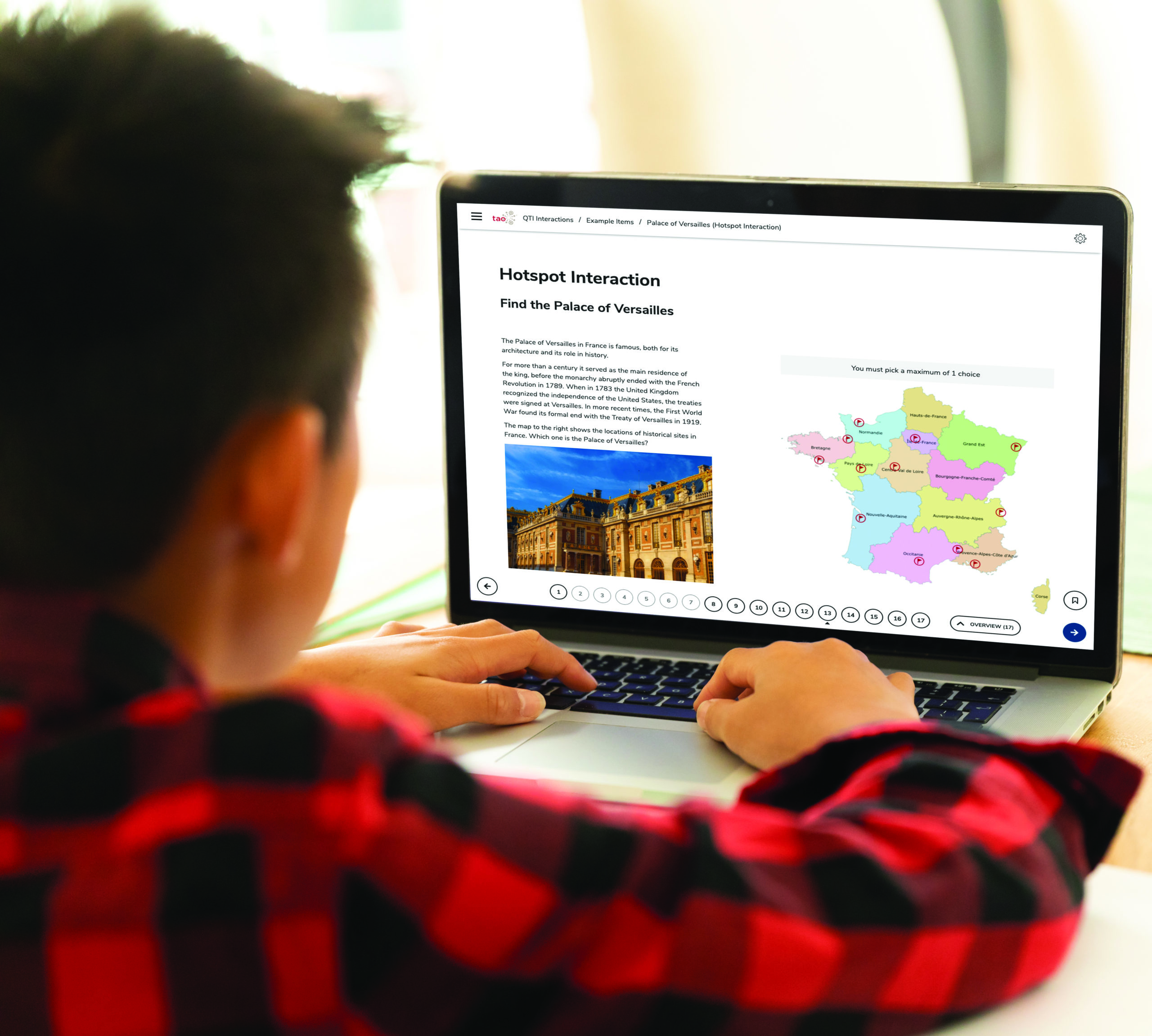 young boy using a laptop with tao digital assessment platform on screen