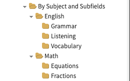 organizing asset folders by subject and subfield topics in TAO