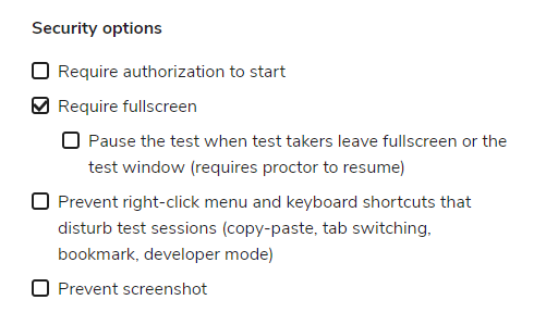 Creating a new session: Security options