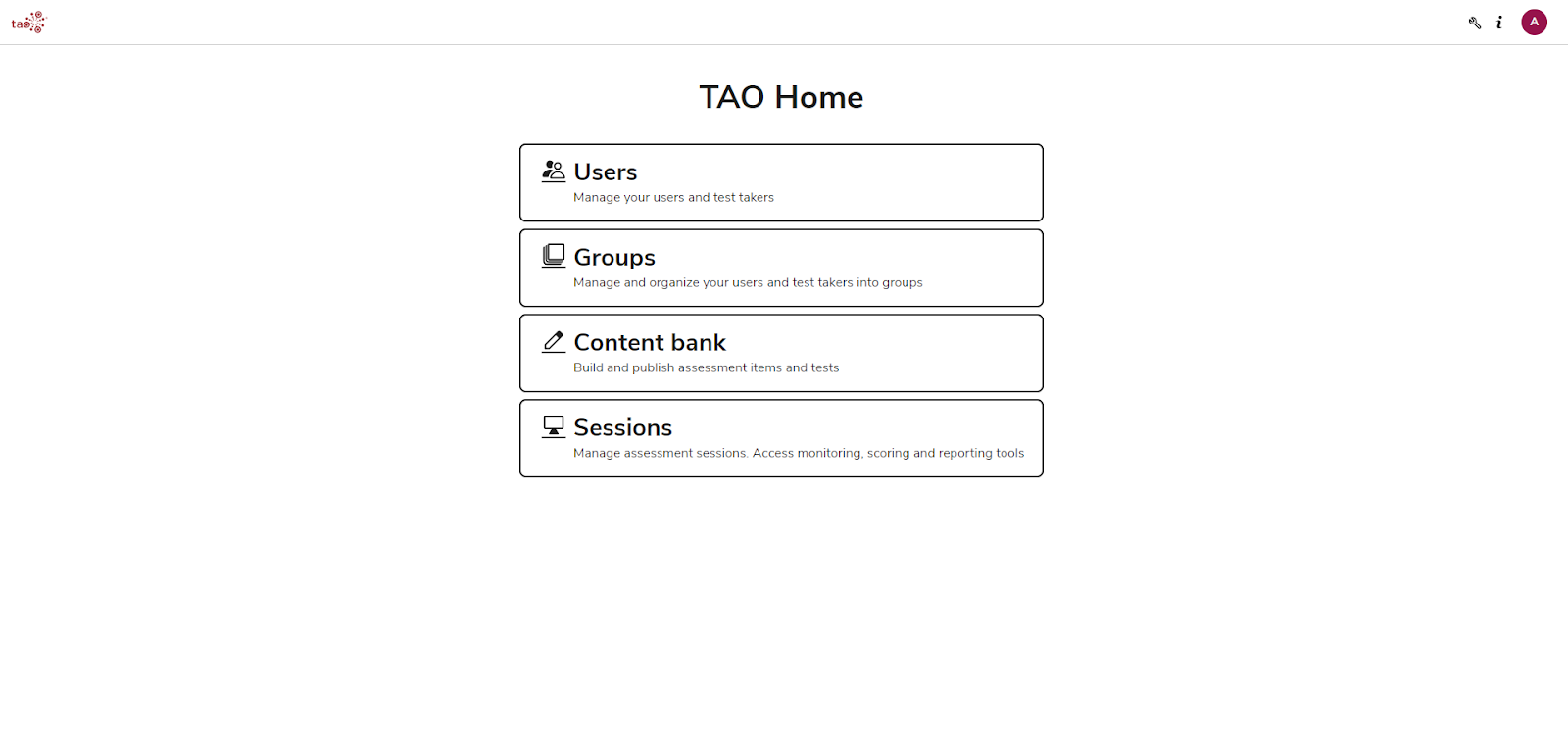 Página principal de TAO Portal Global Admin