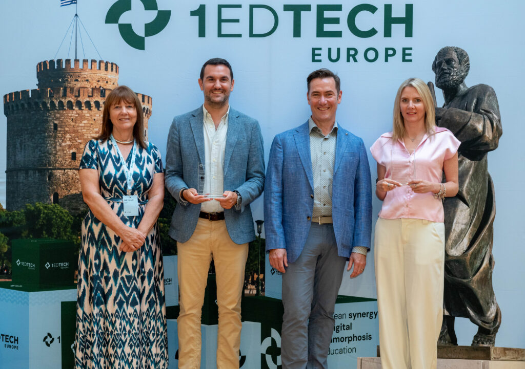 Representatives from ACER and TAO at the 1EdTech Europe 2026 Learning Impact Awards, holding awards recognizing the global delivery of PISA 2025.