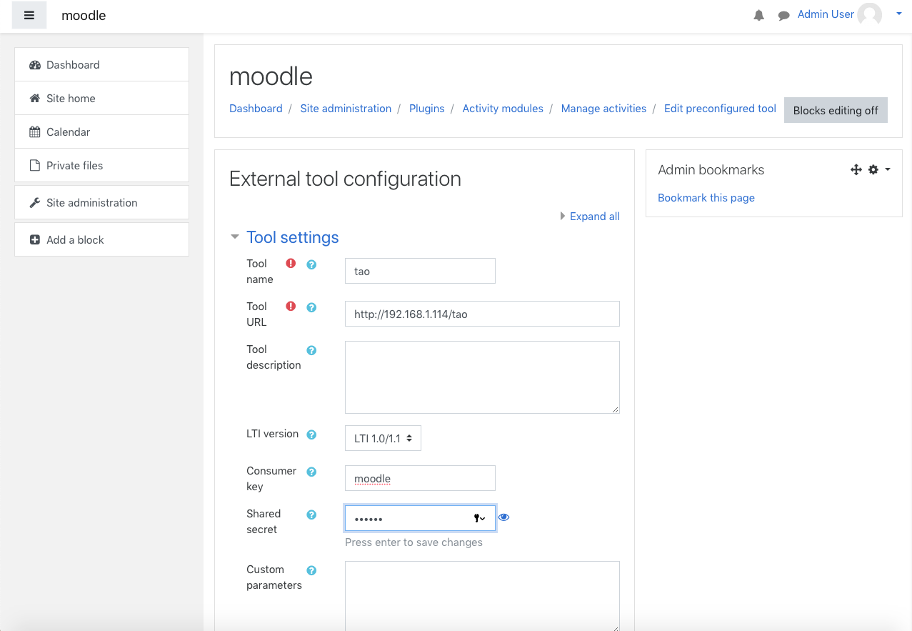 Moodle config