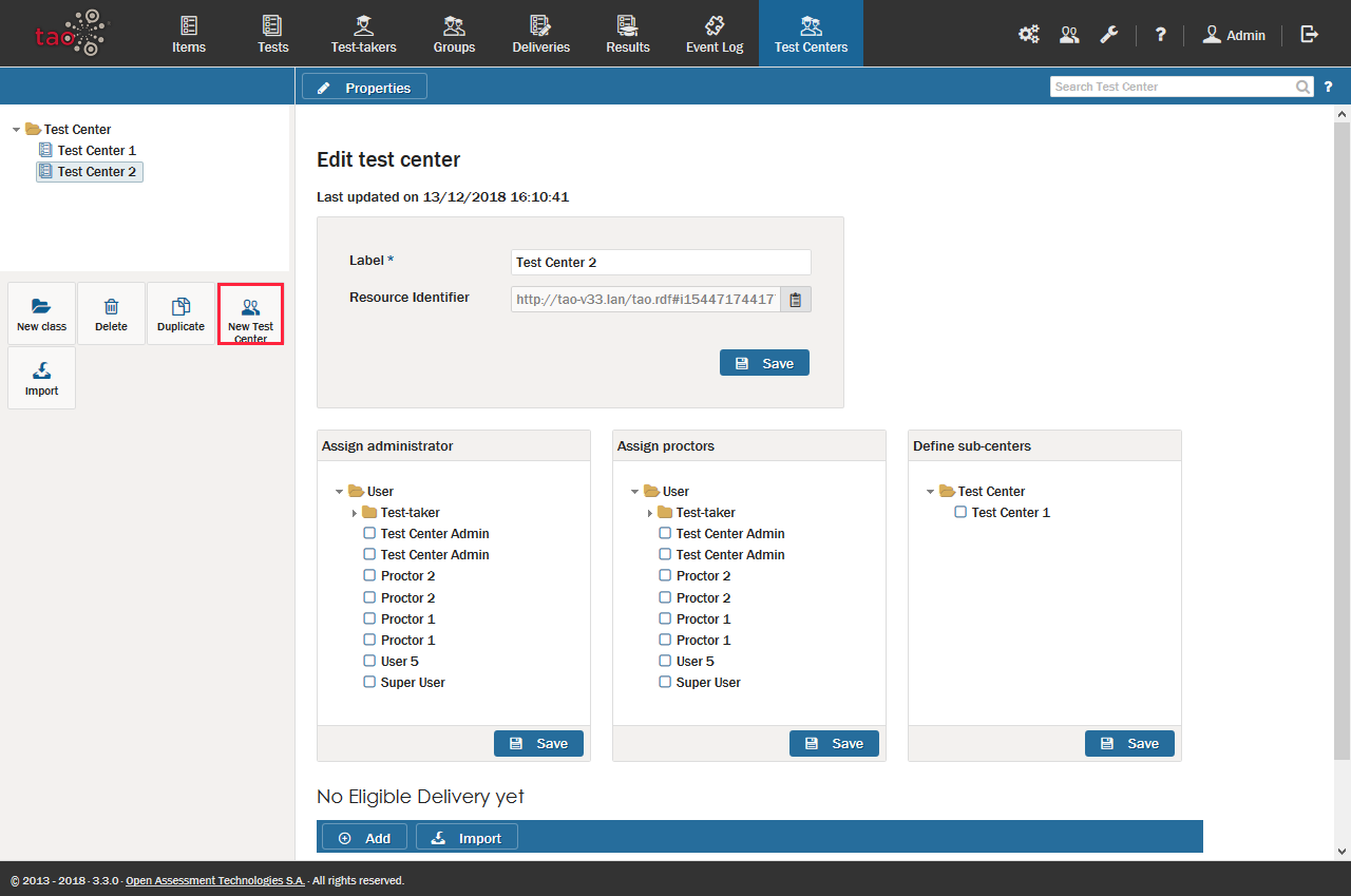 Anlegen eines neuen Testcenters