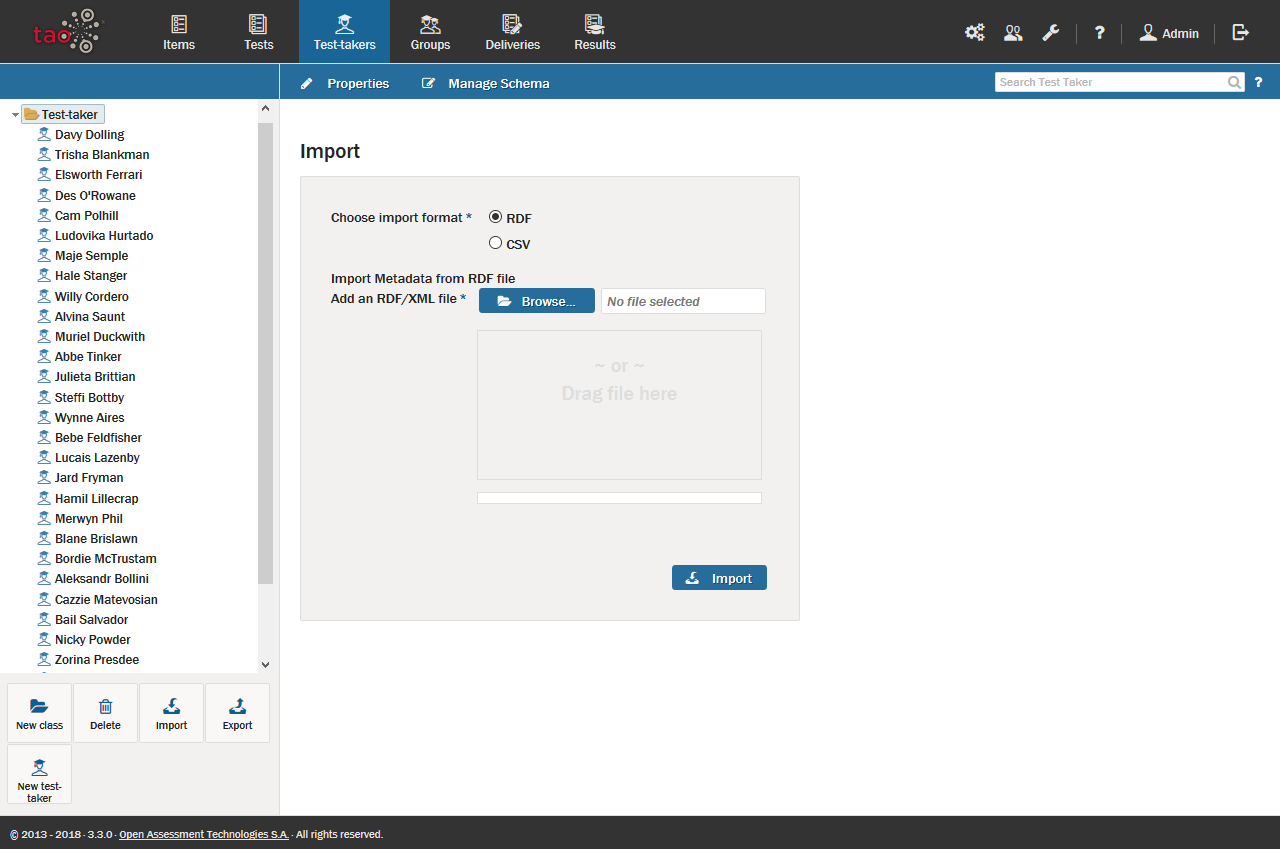 Importing Test-takers