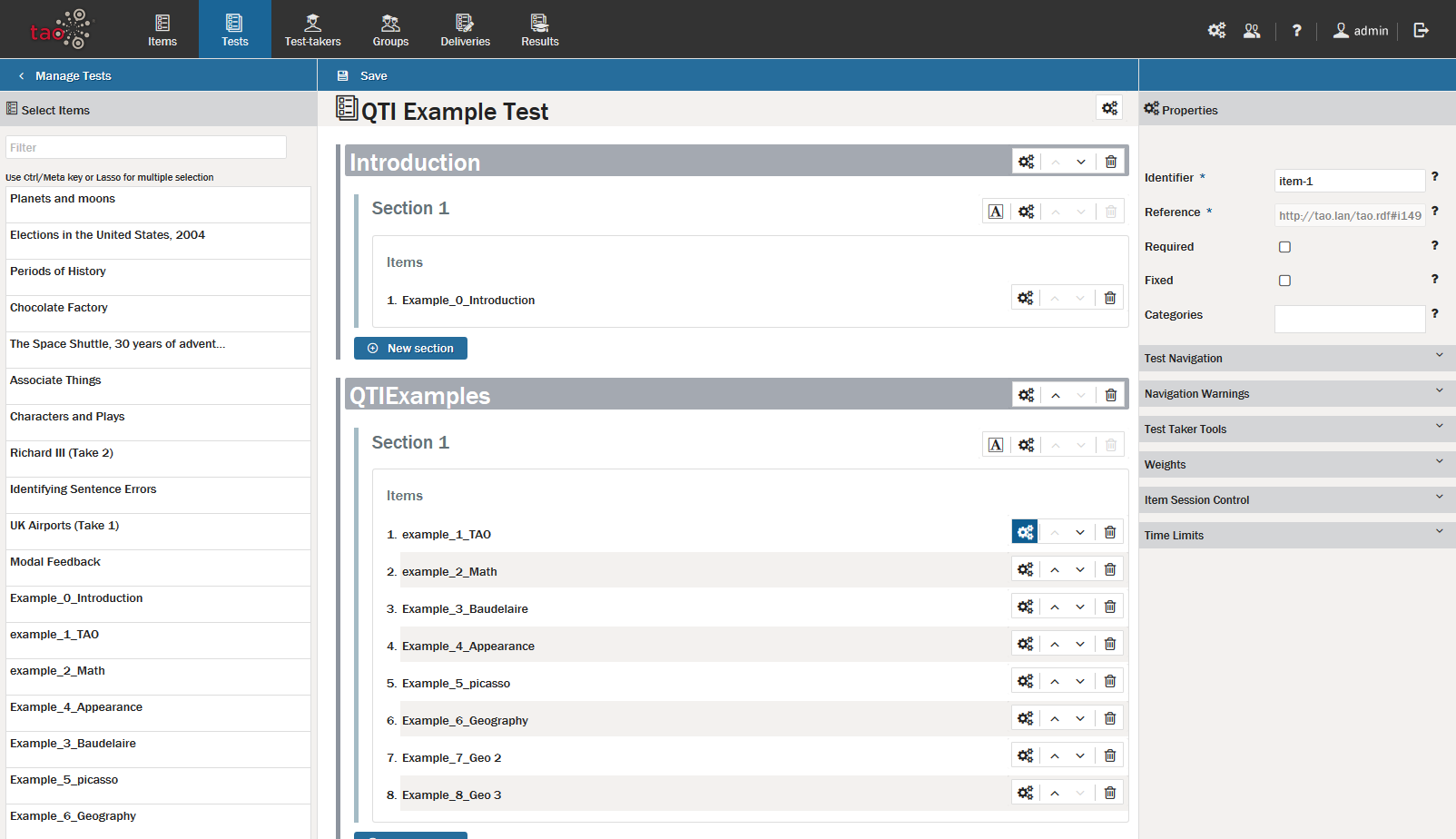 Configuración de los elementos de prueba