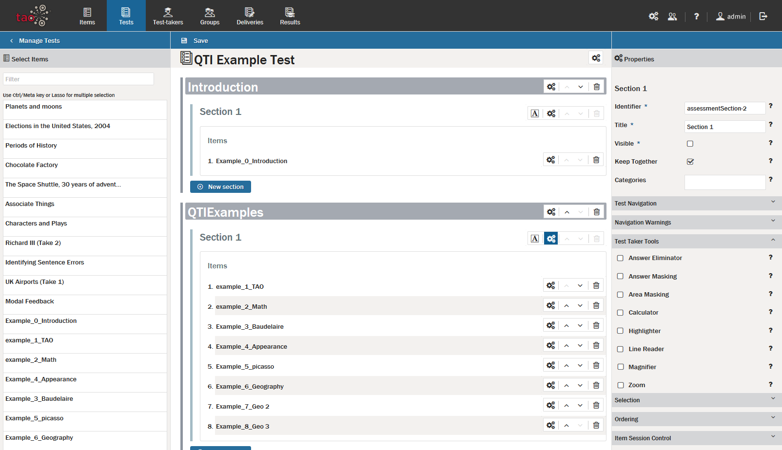 Test-taker Tool Configuration for a Section
