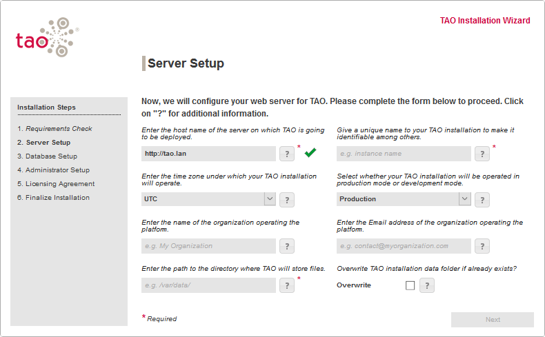 configuración del servidor