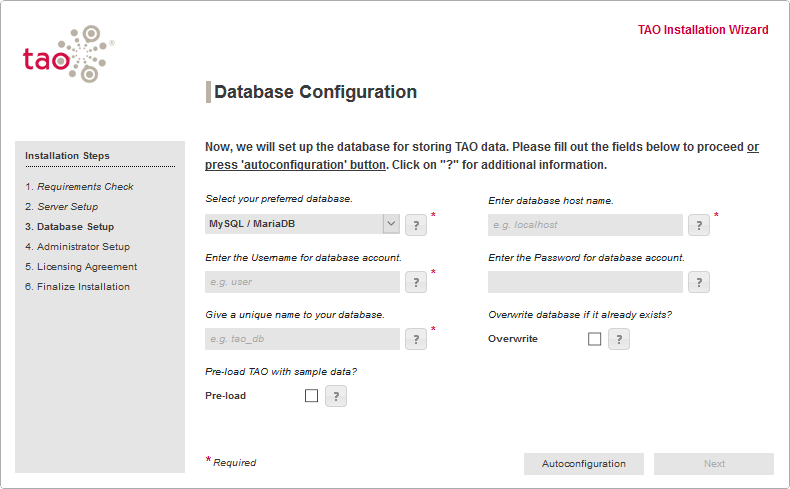database configuration