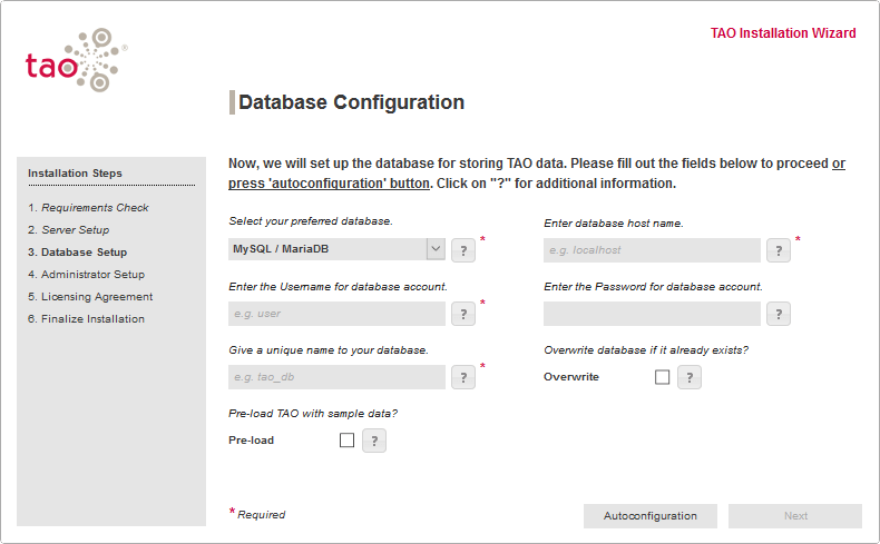 configuration de la base de données