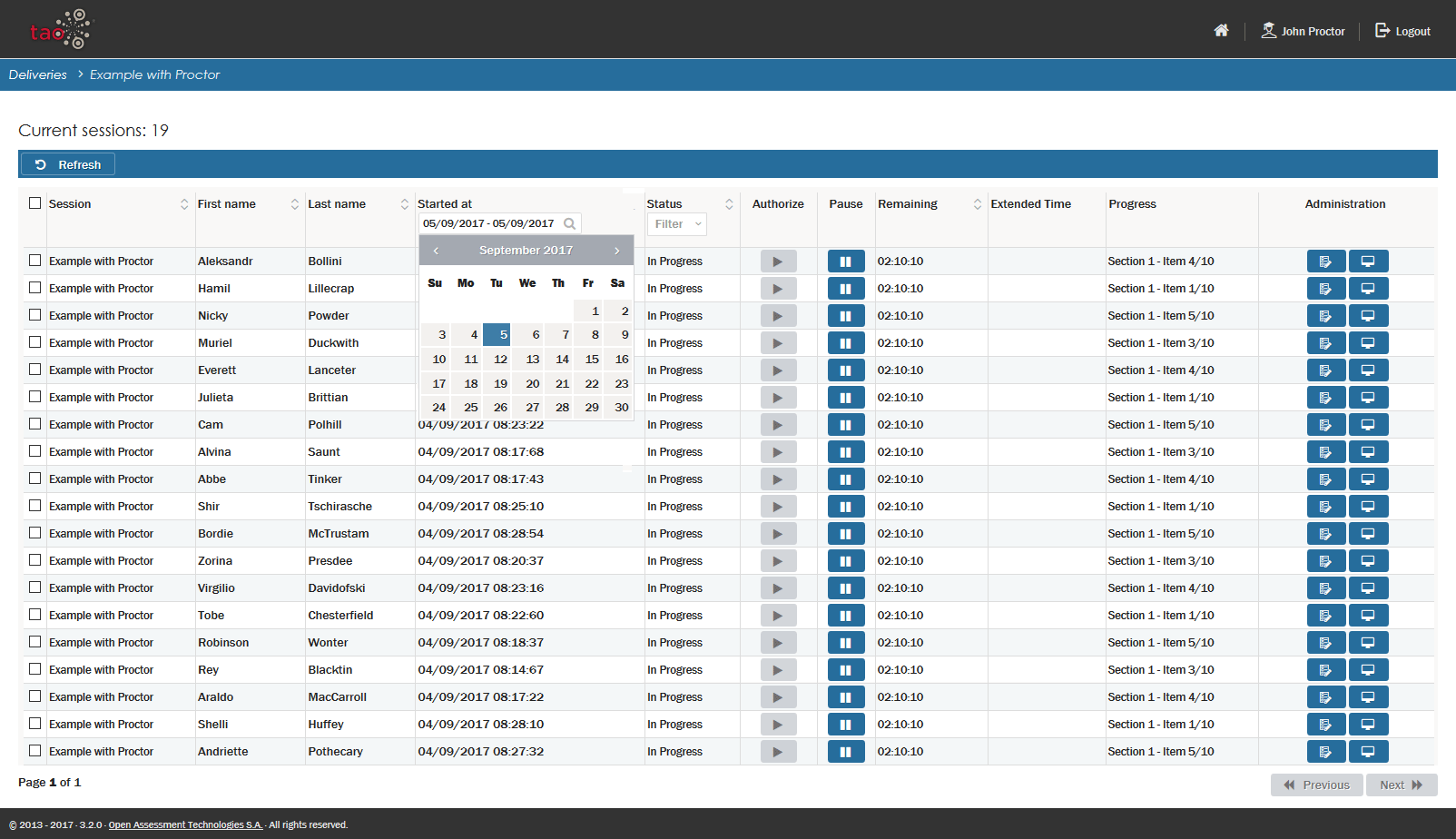 Filterung der Testteilnehmer nach Datum