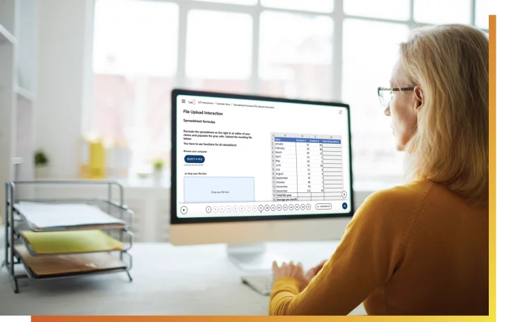 persona-professional-testing-solutions-01 Berufstätige Frau, die vor einem Computer sitzt und mit einer Software zur Zertifizierungsbewertung arbeitet