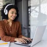 Candidate taking a remote online exam with AI proctoring on a laptop